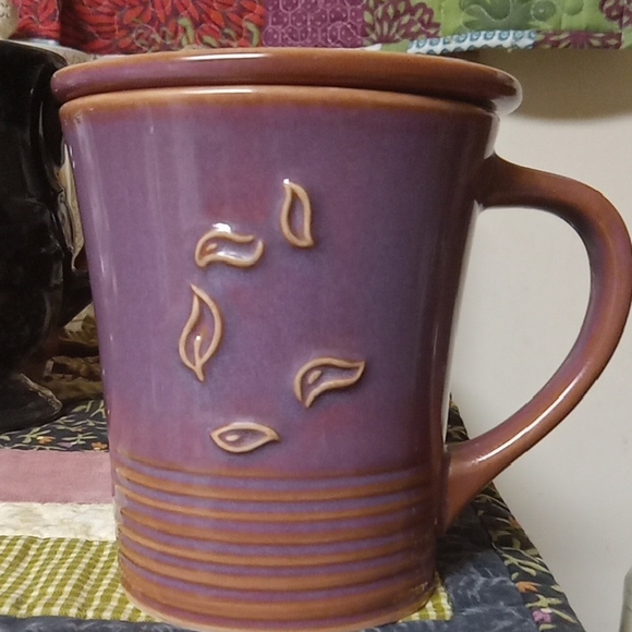 The Republic of Tea Other - The Republic Of Tea Tea/Coffee Mug Plum Ceramic  with Leaf Design And Lid